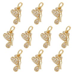 Real 18K Gold Plated 10Pcs Brass Micro Pave Clear Cubic Zirconia Pendants, with Jump Ring, Long-Lasting Plated, Butterfly, Real 18K Gold Plated, 12x7x2mm, Jump Ring: 5x0.9mm, 3mm Inner Diameter