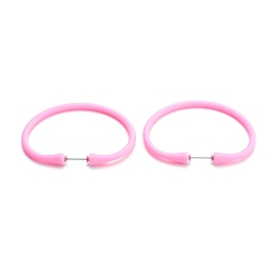 Бледно-Розовый Силиконовые шнур браслеты, с 304 винтовыми зажимами из нержавеющей стали, розовый жемчуг, 6-7/8 дюйм (17.5 см), 4~6 мм