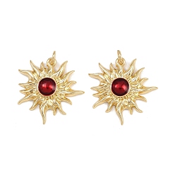 Красный Латунь эмаль подвески, солнечные чары, с прыжковых колец, стойки покрытие, реальный 18 k позолоченный, без свинца и без кадмия, долговечный, красные, 23.5x23x4 мм, отверстие : 3.4 мм