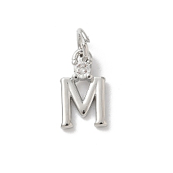 Letter M Латунные подвески из прозрачного кубического циркония, письмо амулеты, с целью перехода в кольце, стойки покрытие, долговечный, без свинца и без кадмия, платина, Буква М, 12~12.5x3~10x2.3 мм, отверстие : 3.3 мм