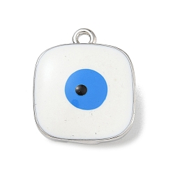 Белый Подвески из латуни с покрытием из эмали, долговечный, без свинца и без кадмия, платина, квадрат с рисунком от сглаза, белые, 14x11.5x6 мм, отверстие : 1.2 мм