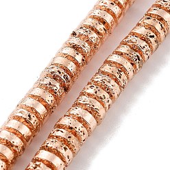Rose Gold Plated Electroplated Natural Lava Rock Beads Strands, Disc, Heishi Beads, Rose Gold Plated, 7x3mm, Hole: 1.2mm, about 124pcs/strand, 16.02''(40.7cm)