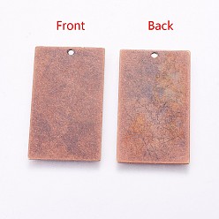 Red Copper Metal Tags, Brass Stamping Blank Tag Pendants, Rectangle, Red Copper, 32x18x0.5mm, Hole: 1mm