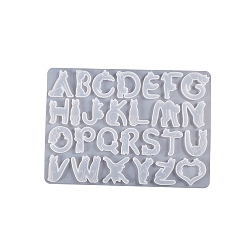 White Initial Letter A~Z Pendant Food Grade Silicone Mold, Resin Casting Molds, for UV Resin, Epoxy Resin Craft Making, White, 259x184x8mm