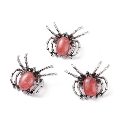 Стеклянный Камень Арбуза Стеклянная брошь из арбузного камня, с медными находками и стеклом, паук, античное серебро, 34~35x41~42x7 мм, отверстие : 3x5 мм