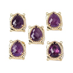 Аметист Латунные многорядные звенья с микропаве из кубического циркония и натуральным аметистом, слеза, граненые, стойки покрытие, 22.5~23x18x7 мм, отверстие : 1.4 мм