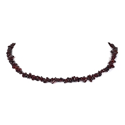 Garnet Natural Garnet Chip Beaded Necklace, Golden, 15.94~15.98 inch(40.5~40.6cm)