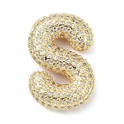 Letter S Rack Plating Brass Micro Pave Cubic Zirconia Pendants, Real 18K Gold Plated, Lead Free & Cadmium Free, Letter, Letter S, 23x16x6.5mm, Hole: 4x2.5mm