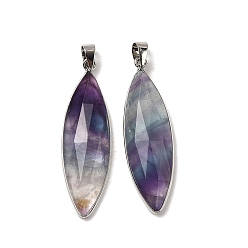 Флюорит Подвески из натурального флюорита с огранкой, латунные подвески в виде конского глаза, без кадмия и без свинца, 42.5~43x13x6~6.5 мм, отверстие : 5.5x4 мм