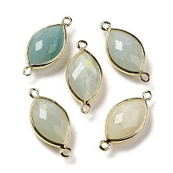 Flower Amazonite Natural Flower Amazonite Faceted Connector Charms, Rack Plating Brass Horse Eye Links, Golden, 25x11.5x5.5mm, Hole: 1.6mm