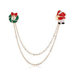 SD146 Christmas Bell Santa Claus Enamel Pin Chain Brooch Fashion Accessory