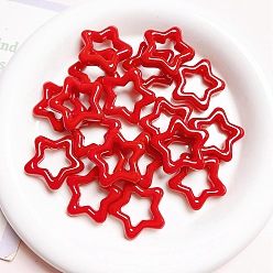 Red Spray Painted Acrylic Linking Ring, Star Connector, Red, 27x27mm, Inner Diameter: 15x15mm