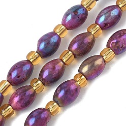 Средний Фиолетово-красный Гальванические природные друзы геод, рис, с бисером, средне фиолетовый красный, 8~9x6 мм, отверстие : 0.7~0.8 мм, около 18 шт / нитка, 7.76~7.95'' (19.7~20.2 см)