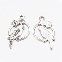 Antique Silver Alloy Tropical Parrot Pendants, Lead Free and Cadmium Free, Antique Silver, 28x14.5x1.5mm, Hole: 1.5mm