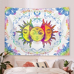 White Polyester Sun Moon Mandala Wall Hanging Tapestry, Hippie Tapestry for Bedroom Living Room Decoration, Rectangle, White, 750x950mm
