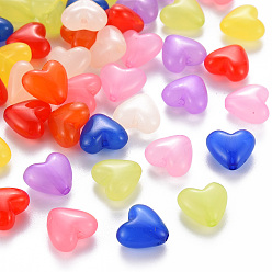 Mixed Color Transparent Acrylic Beads, Dyed, Heart, Mixed Color, 10x10.5x5.5mm, Hole: 1.5mm, about 1226pcs/500g