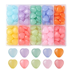 Mixed Color 150Pcs 10 Style Transparent Acrylic Beads, Dyed, Heart, Mixed Color, 13.5x14x6mm, Hole: 1.5mm, 15pcs/color