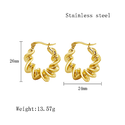 Twist Stainless Steel Hoop Earrings for Women, Real 18K Gold Plated, Twist, 26x24mm