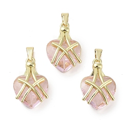 Розовый Настоящие 18 кулоны из латуни, сердце прелести, без свинца и без кадмия, долговечный, туманная роза, 22x14x8 мм, отверстие : 3x4 мм