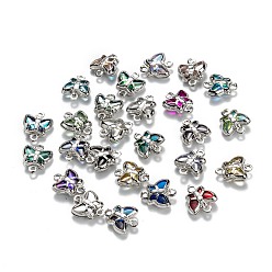 Mixed Color Brass Glass Links Connectors, Long-Lasting Plated, Butterfly, Real Platinum Plated, Mixed Color, 10x9x4mm, Hole: 0.9~1.2mm