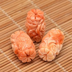 Sandy Brown Dyed Carved Column Synthetic Coral Beads, Sandy Brown, 19x12mm, Hole: 2mm