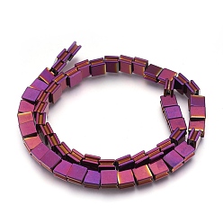 Purple Plated Electroplate Non-magnetic Synthetic Hematite Bead Strands, Polished, Grooved, Square, Purple Plated, 8x8x5mm, Hole: 1.5mm, about 54pcs/strand, 16.7 inch(42.5cm)