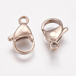 Rose Gold Ion Plating(IP) 304 Stainless Steel Lobster Claw Clasps, Parrot Trigger Clasps, Rose Gold, 15x9x4mm