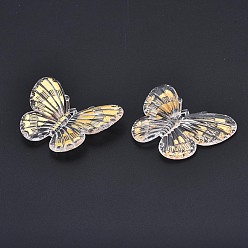 Gold Transparent Acrylic Pendants, Golden Plated, Butterfly, Gold, 31x41.5x4.5mm, Hole: 1.4mm, about 200pcs/500g