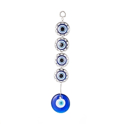 Antique Silver & Platinum Handmade Lampwork & Resin Evil Eye Pendant Decorations, with CCB Plastic Finding, Iron Ring and Chain, Antique Silver & Platinum, 260mm, Hole: 13x10mm