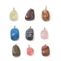 Смешанные камни Подвески из натуральных и синтетических смешанных драгоценных камней, подвески из горного хрусталя, с латунной фурнитурой платинового цвета, самородки, 23~30x13~22x12~20 мм, отверстие : 5x3 мм