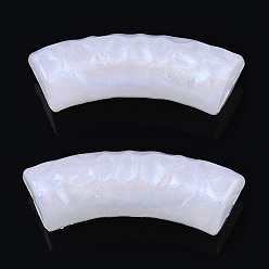 Creamy White Acrylic Tube Beads, Curved Tube, AB Color Plated, Faceted, Creamy White, 32x12x9.5mm, Hole: 2mm