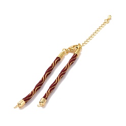 Dark Red Nylon Cord Bracelets, for Connector Charm Bracelet Making, with Rack Plating Golden Lobster Claw Clasps & Chain Extenders, Long-Lasting Plated, Cadmium Free & Lead Free, Dark Red, 5-3/4~6x1/8x1/8 inch(14.7~15.2x0.3cm)