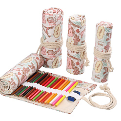 Building Pattern Handmade Canvas Pencil Roll Wrap, 36 Holes Roll Up Pencil Case for Coloring Pencil Holder, Tower Pattern, 45~46x19~20x0.3cm