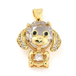 Прозрачный Покрытие стойки латунь микропаве прозрачные подвески из кубического циркония, со стеклом, долговечный, без кадмия и без свинца, собака прелести, прозрачные, 20.5x16.5x8 мм, отверстие : 4x3.5 мм