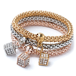1042 squares Sparkling Tricolor Popcorn Chain Bracelet with Diamond Butterfly Pendant for Women