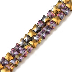 Golden Plated Electroplate Transparent Glass Beads Strands, Half Plated, Butterfly, Golden Plated, 6.3x8x5.2mm, Hole: 0.9mm, about 110pcs/strand, 25.98 inch(66cm)