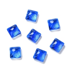 Синий Стеклянные кабошоны с гальванического покрытием, прозрачный, граненые, квадратный, синие, 6x6x3.5 мм