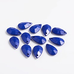 Blue Opaque Acrylic Pendants, Faceted, teardrop, Blue, 20x12x5mm, Hole: 2mm, about 850pcs/500g