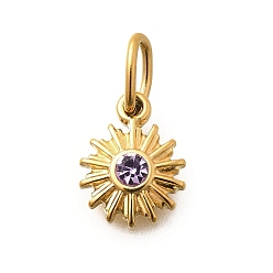 Лиловый 304 из нержавеющей стали амулеты горный хрусталь, ионное покрытие (ip), сирень, 11.5x9.5x2.5 мм, отверстие : 4.5 мм