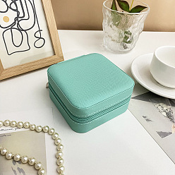 Turquoise Square Imitation Leather Jewelry Organizer Box, with Velvet Inside, Portable Jewelry Storage Case, for Ring, Earrings and Necklace, Turquoise, 9.7x9.7x4.8cm