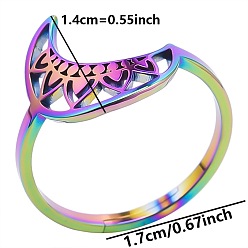 Rainbow Color 304 Stainless Steel Adjustable Ring, Crescent Moon, Rainbow Color, Inner Diameter: 17mm