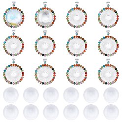 Silver SUNNYCLUE DIY Pendant Making, with Flat Round Alloy Rhinestone Pendant Cabochon Settings and Transparent Glass Cabochons, Silver, Tray: 25mm, 43x34x3mm, Hole: 4x7mm, 12pcs/set