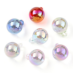 Mixed Color UV Plating Rainbow Iridescent Acrylic Pendants, Round, Mixed Color, 21x16x16mm, Hole: 3.5mm