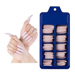 Flamingo 100Pcs 10 Size Trapezoid Plastic False Nail Tips, Full Cover Press On False Nails, Nail Art Detachable Manicure, for Practice Manicure Nail Art Decoration Accessories, Flamingo, 26~32x7~14mm, 10Pcs/size
