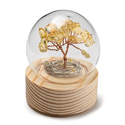 Citrine LED Glass Crystal Ball Ornament, with Natural Citrine Chips Money Tree inside, Reiki Energy Stone Desktop Office Table Decor, 52x65mm