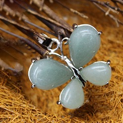 Green Aventurine Natural Green Aventurine Pendants, Butterfly Charms with Metal Snap on Bails, 24x30mm