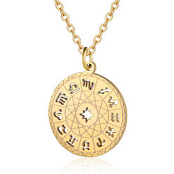 Golden 201 Stainless Steel Pendant Necklaces, with Cable Chains, Flat Round with Constellations, Golden, 15.7 inch(40cm)