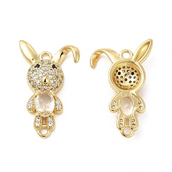 Clear Rack Plating Brass Micro Pave Clear Cubic Zirconia Connector Charms, Rabbit Links, with Faceted Glass, Cadmium Free & Lead Free, Real 18K Gold Plated, Clear, 28x17x4.5mm, Hole: 1.8mm