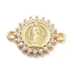 Настоящее золото 18K Стойка покрытие латунь микропаве прозрачный кубический цирконий религия дева мария соединительные подвески, долговечный, без свинца, без кадмии и без никеля, реальный 18 k позолоченный, 18.5x13.5x2.3 мм, отверстие : 1.3 мм