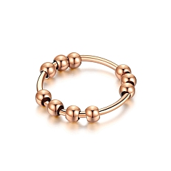 Rose Gold Stainless Steel Anxiety Spinner Finger Rings for Women Men, Rotating Beaded Ring for Calming Worry, Rose Gold, US Size 6(16.5mm), 4mm